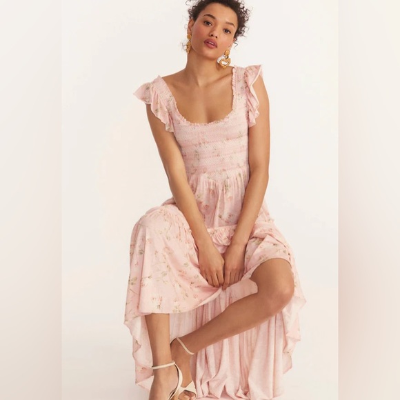 NWT LOVESHACKFANCY - CHESSIE MAXI DRESS - BALLET PINK - Picture 3 of 9